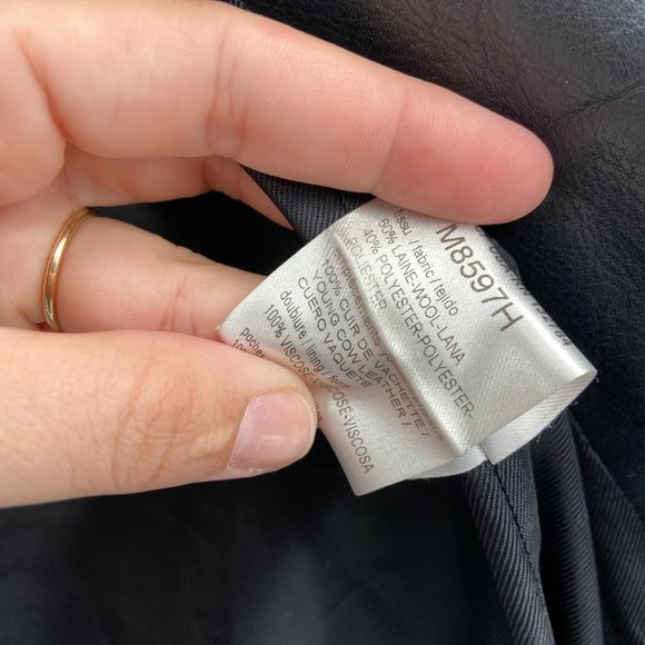 SANDRO Blue Wool Blend Coat Leather Zip Collar - Picture 5 of 8